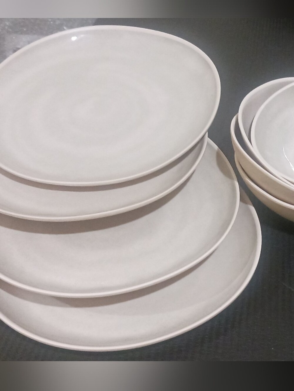 Hearth & Hand Neutral Tonal Melamine Dinner Plates And Bowls (Serving For 4)